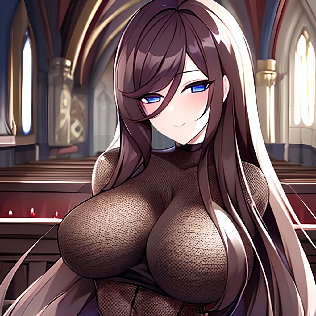 long hair fishnet messy hair church woman brunette 