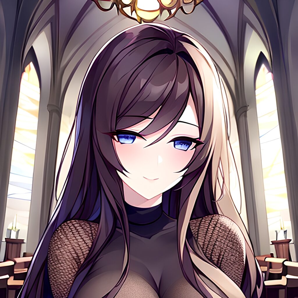 long hair fishnet messy hair church woman brunette