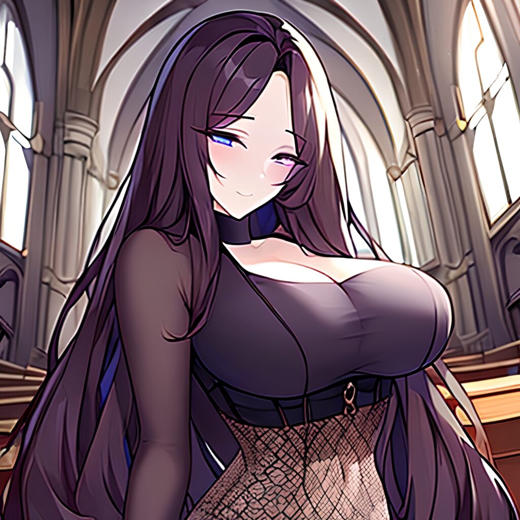 long hair fishnet messy hair woman brunette church 