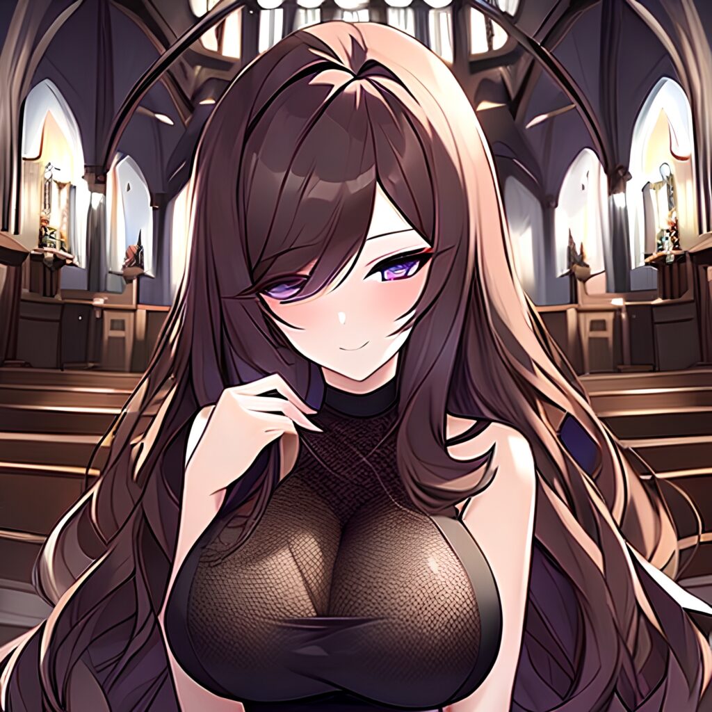 long hair fishnet messy hair woman brunette church 