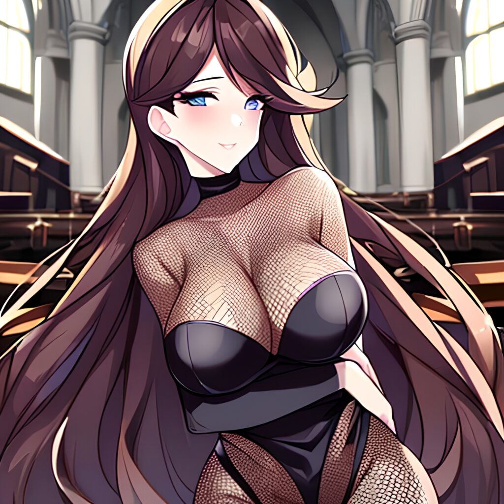 long hair fishnet messy hair woman brunette church 