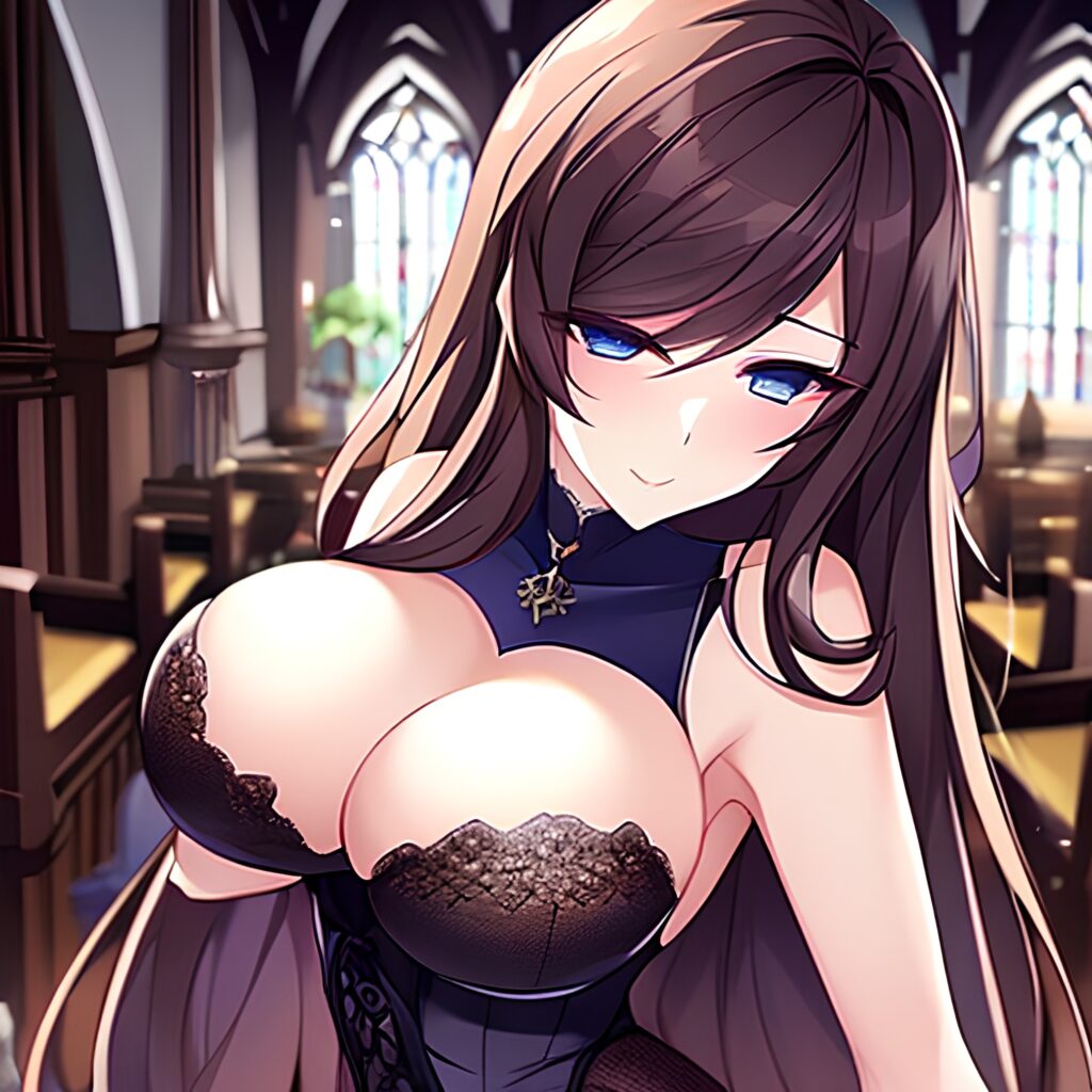 long hair fishnet messy hair woman brunette church 