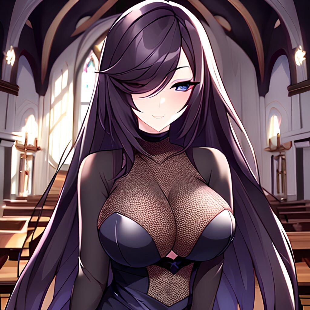 long hair fishnet messy hair woman brunette church 