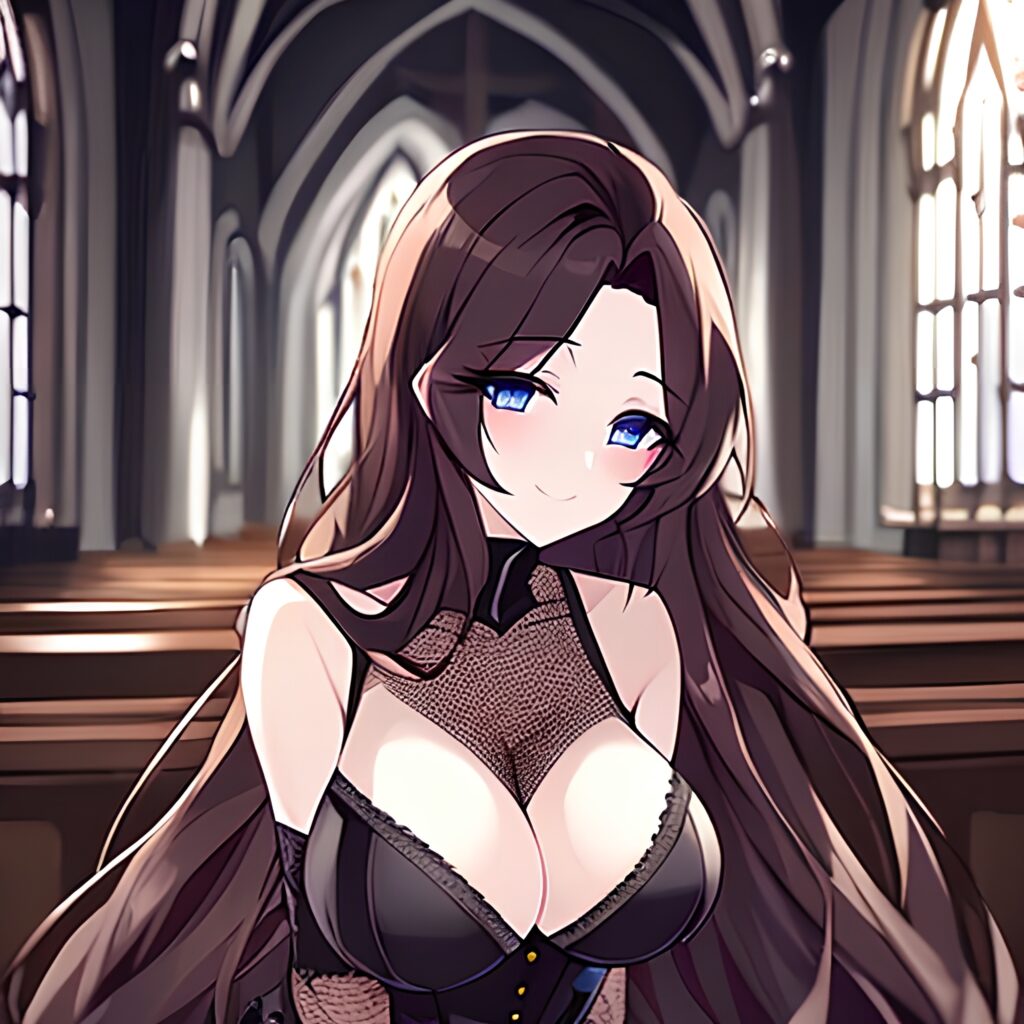 long hair fishnet messy hair woman church brunette 