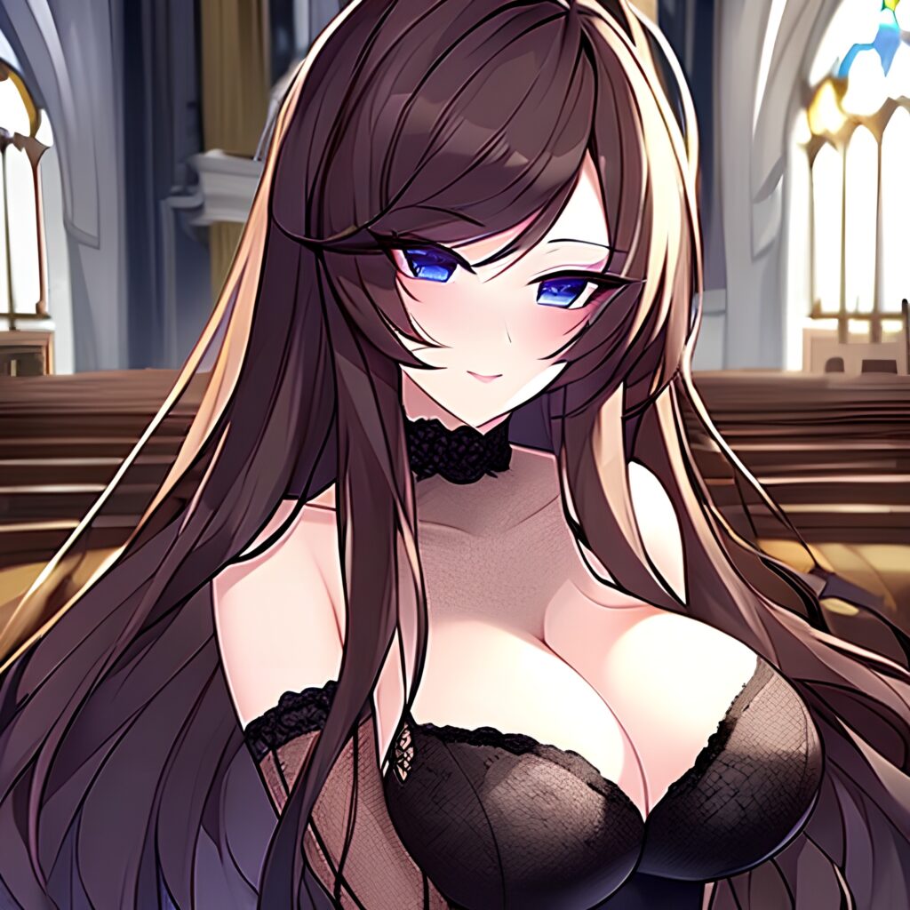 long hair fishnet messy hair woman church brunette 