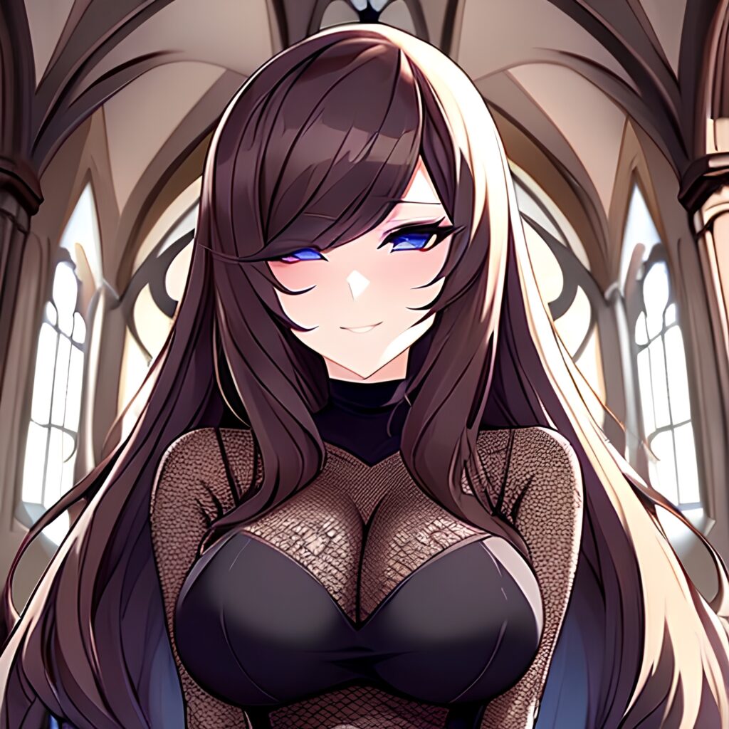 long hair fishnet messy hair woman church brunette 