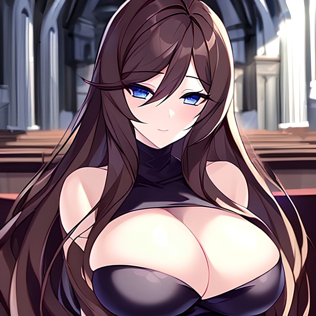 long hair fishnet woman church brunette messy hair 