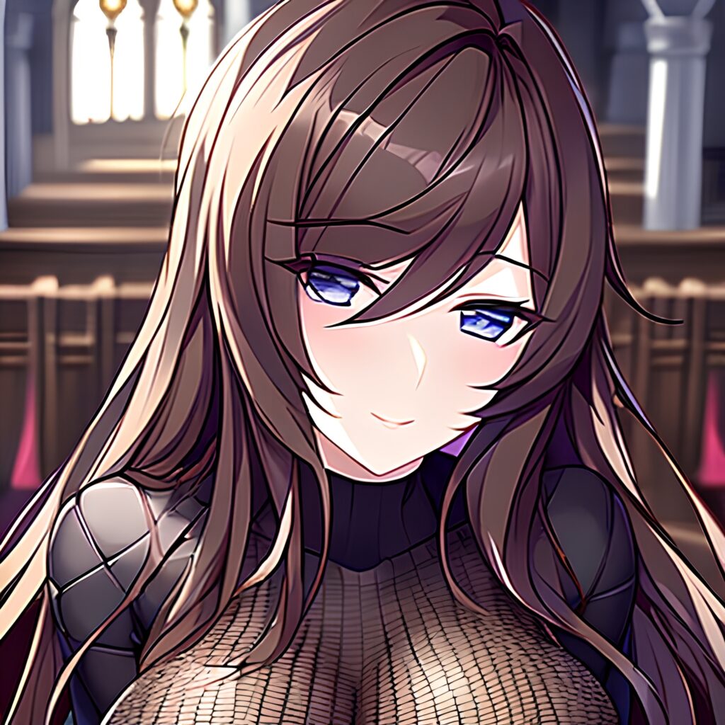 long hair fishnet woman messy hair church brunette 