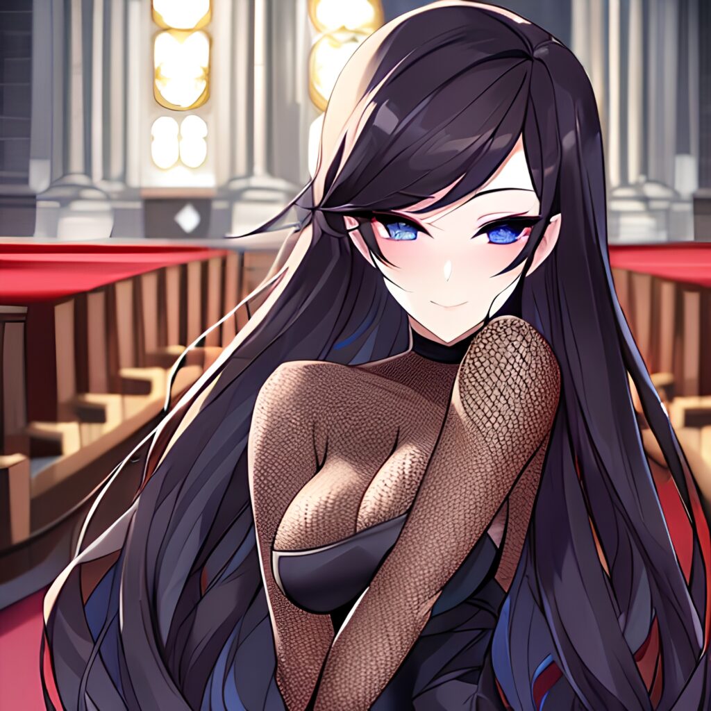 long hair fishnet woman messy hair church brunette 