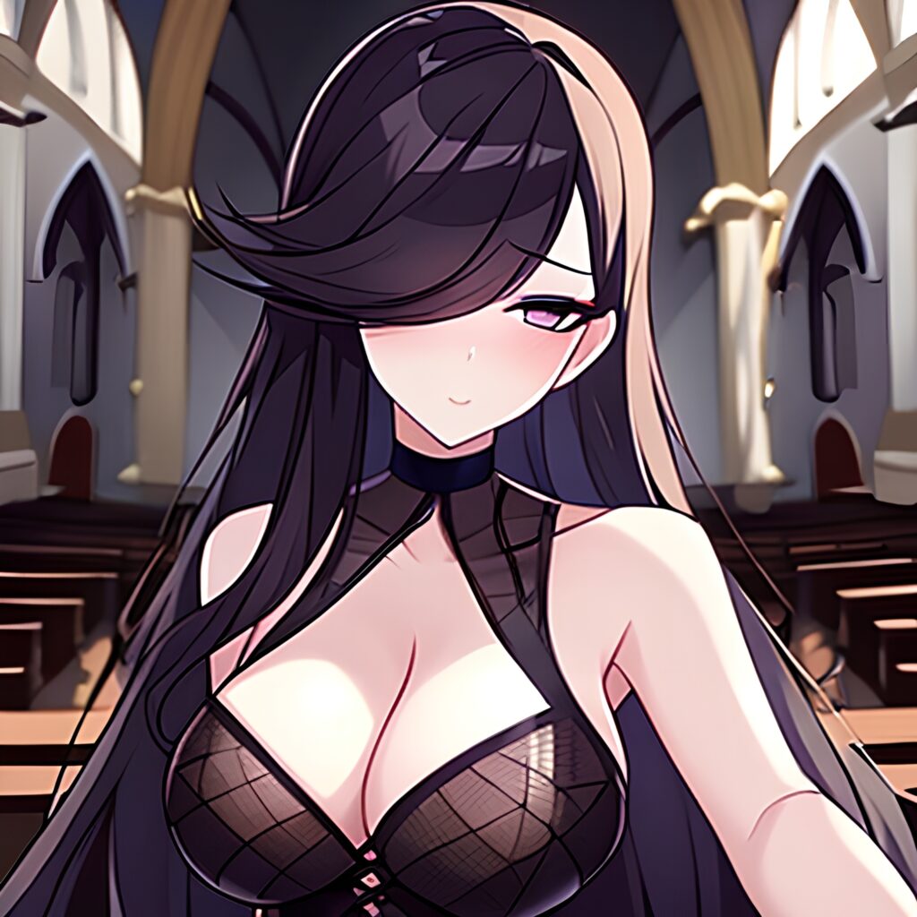 long hair messy hair brunette church fishnet woman 