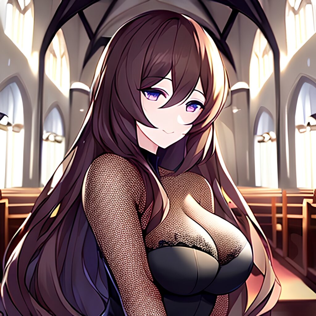 long hair messy hair brunette church fishnet woman 