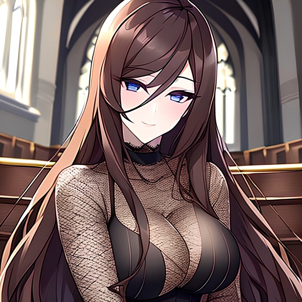 long hair messy hair brunette church fishnet woman 