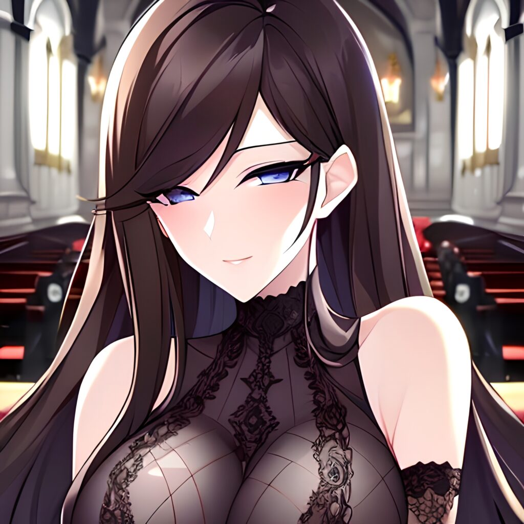 long hair messy hair brunette church fishnet woman 