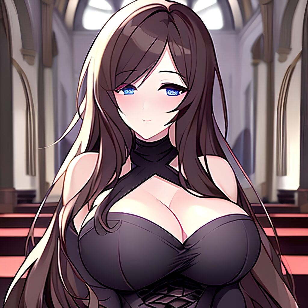 long hair messy hair brunette church woman fishnet 