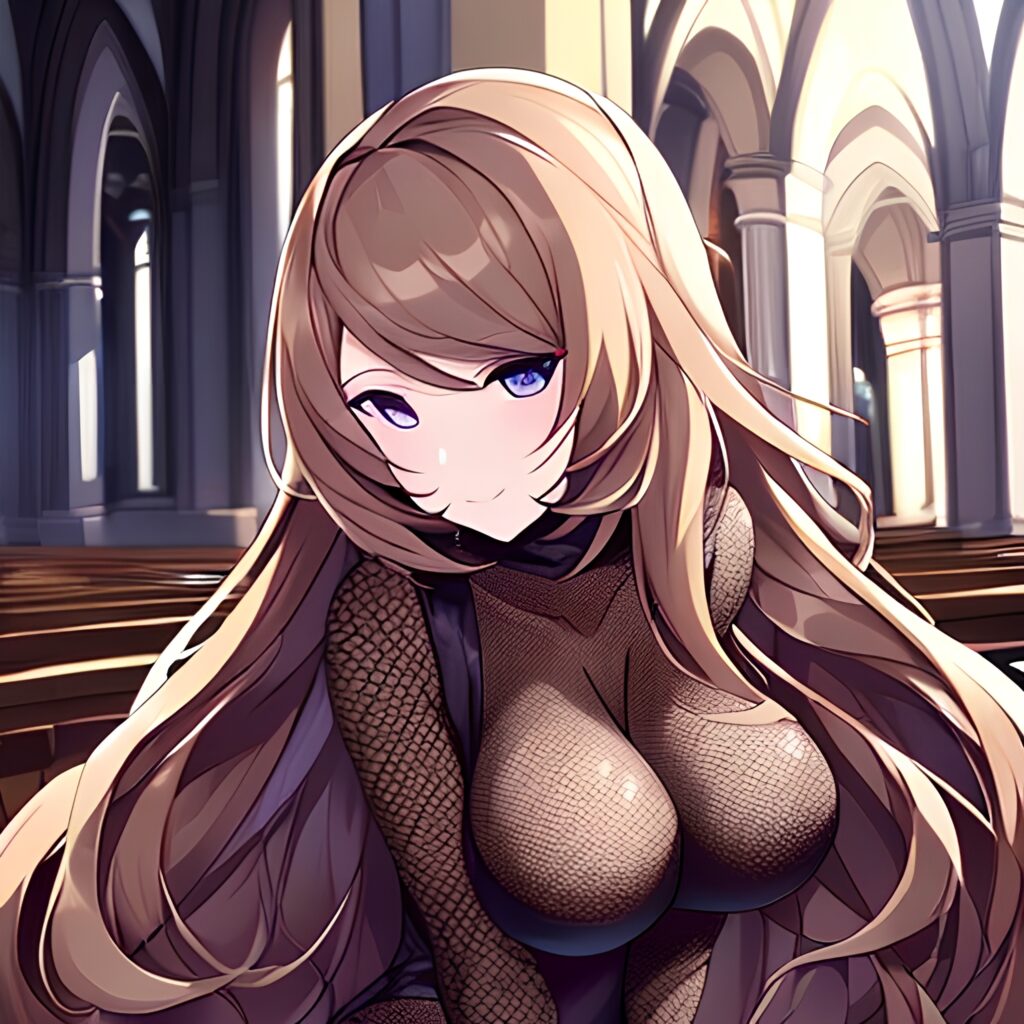 long hair messy hair brunette fishnet church woman 