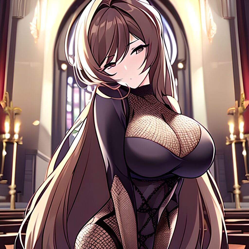 long hair messy hair brunette fishnet church woman 