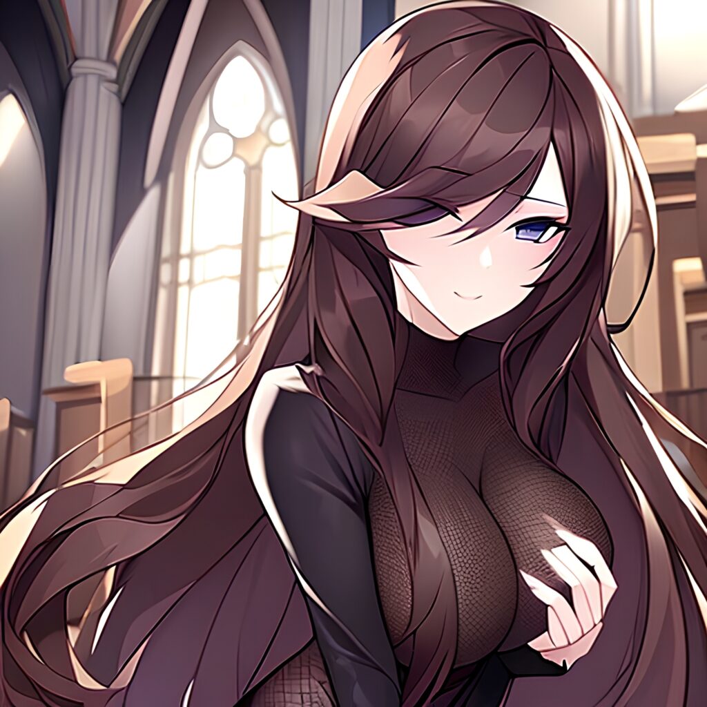 long hair messy hair brunette fishnet church woman 