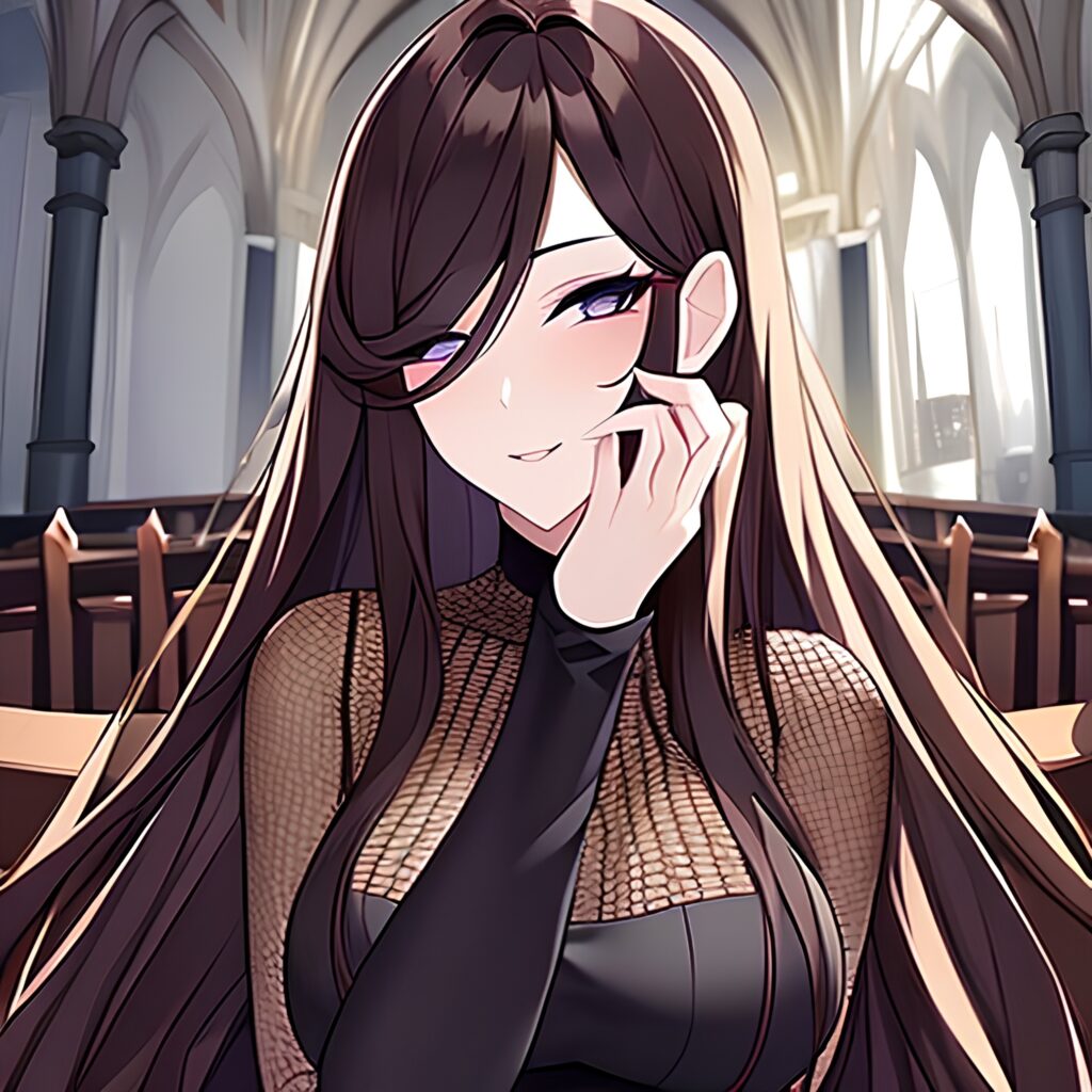 long hair messy hair brunette fishnet church woman