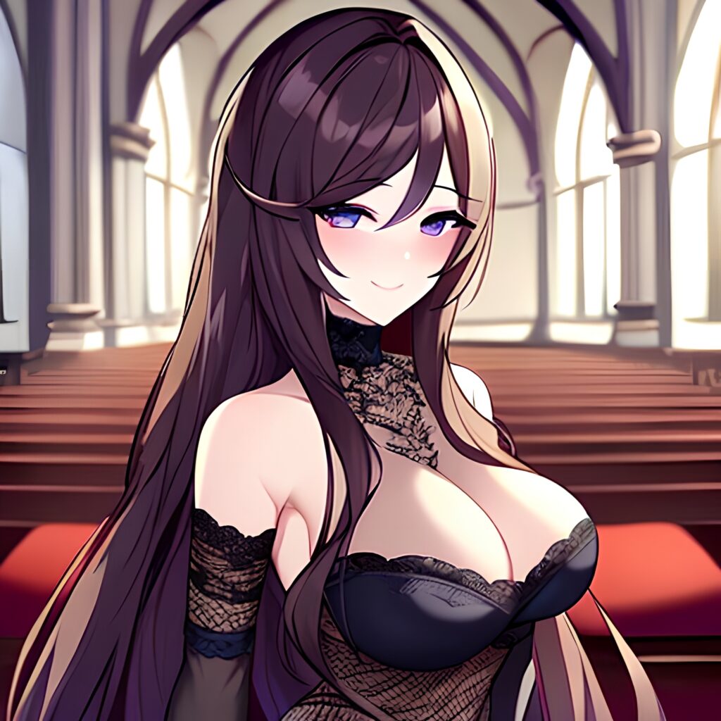 long hair messy hair brunette fishnet woman church 