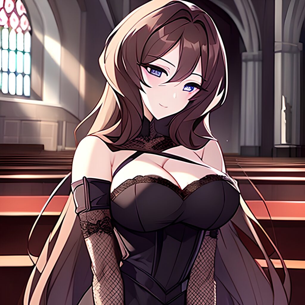 long hair messy hair brunette fishnet woman church