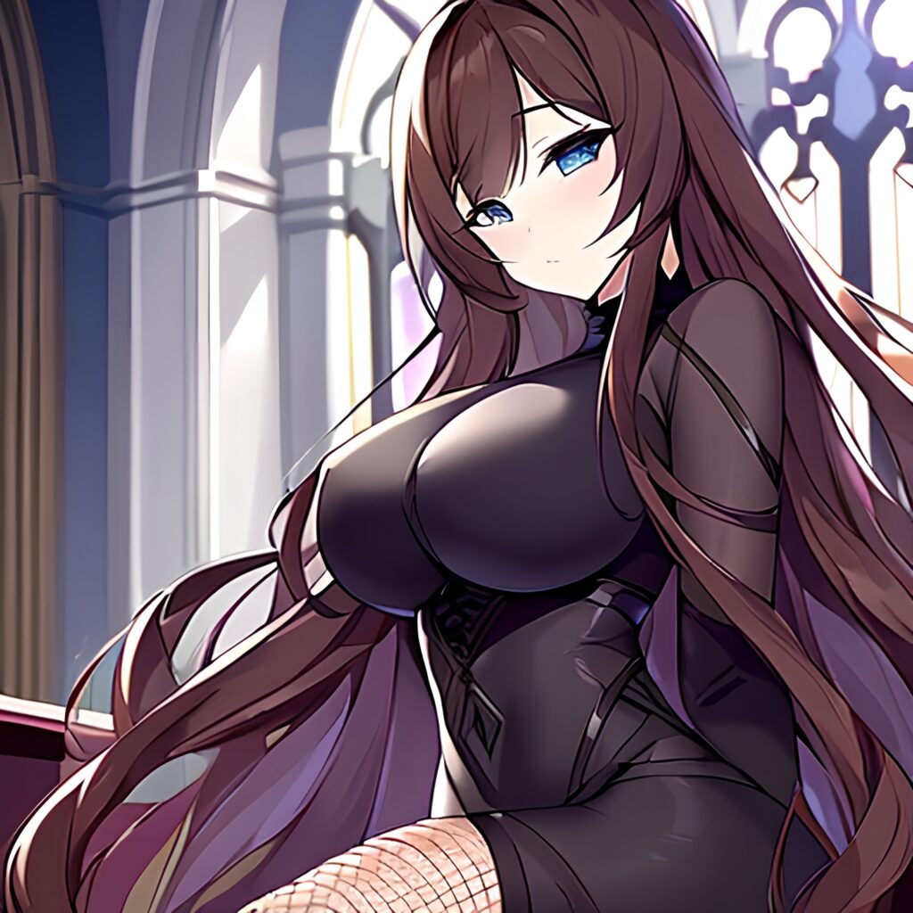 long hair messy hair brunette woman church fishnet 