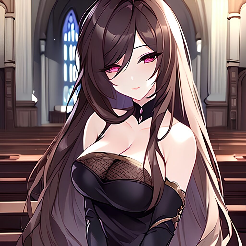 long hair messy hair brunette woman fishnet church 