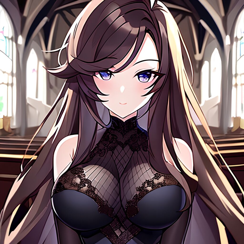 long hair messy hair brunette woman fishnet church 