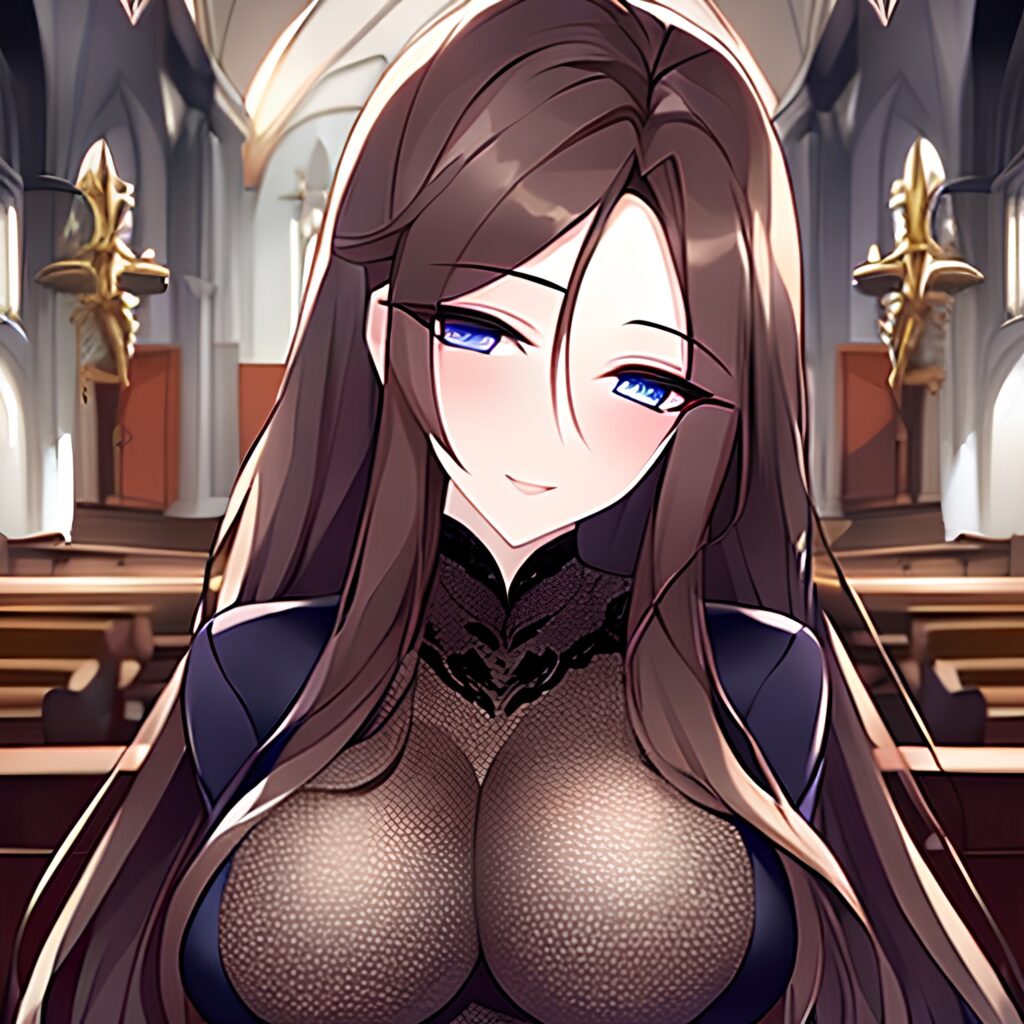 long hair messy hair brunette woman fishnet church 