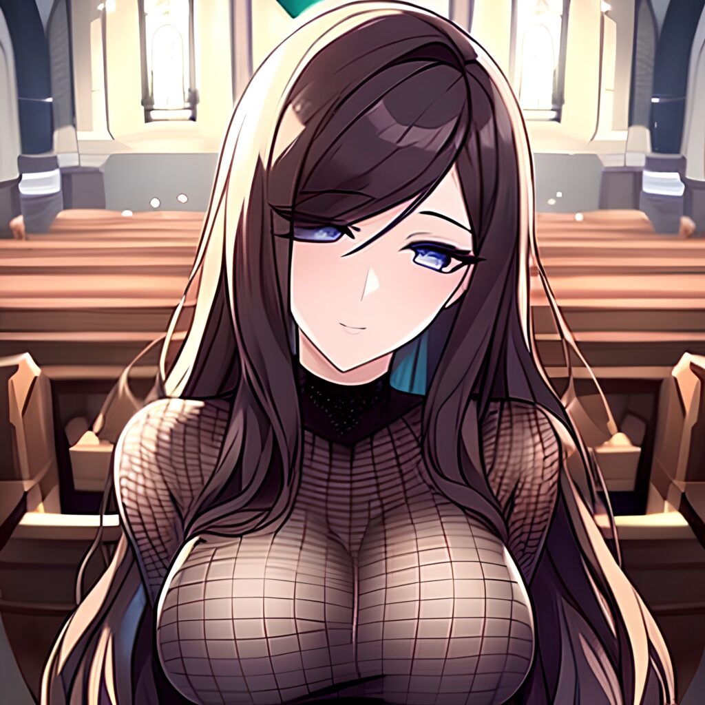 long hair messy hair brunette woman fishnet church 