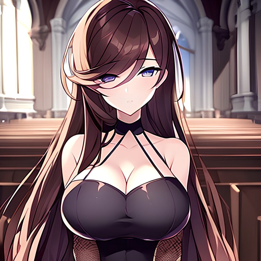 long hair messy hair brunette woman fishnet church 