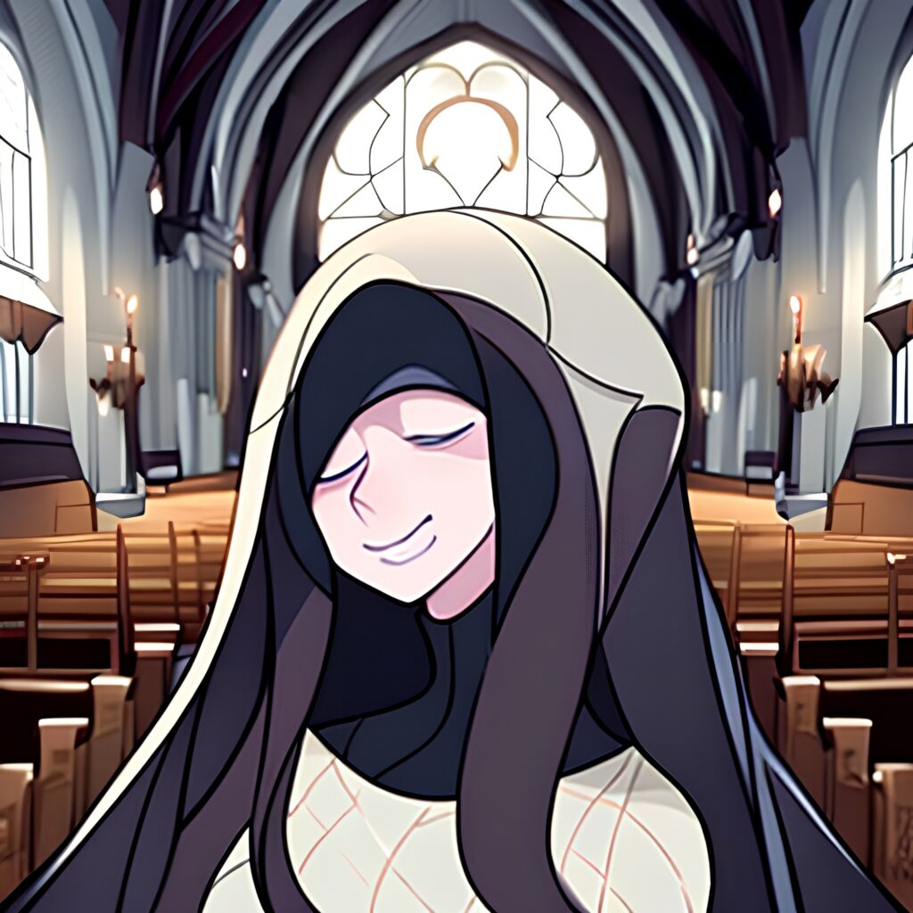 long hair messy hair church brunette fishnet woman 