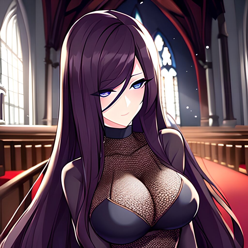 long hair messy hair church fishnet brunette woman 