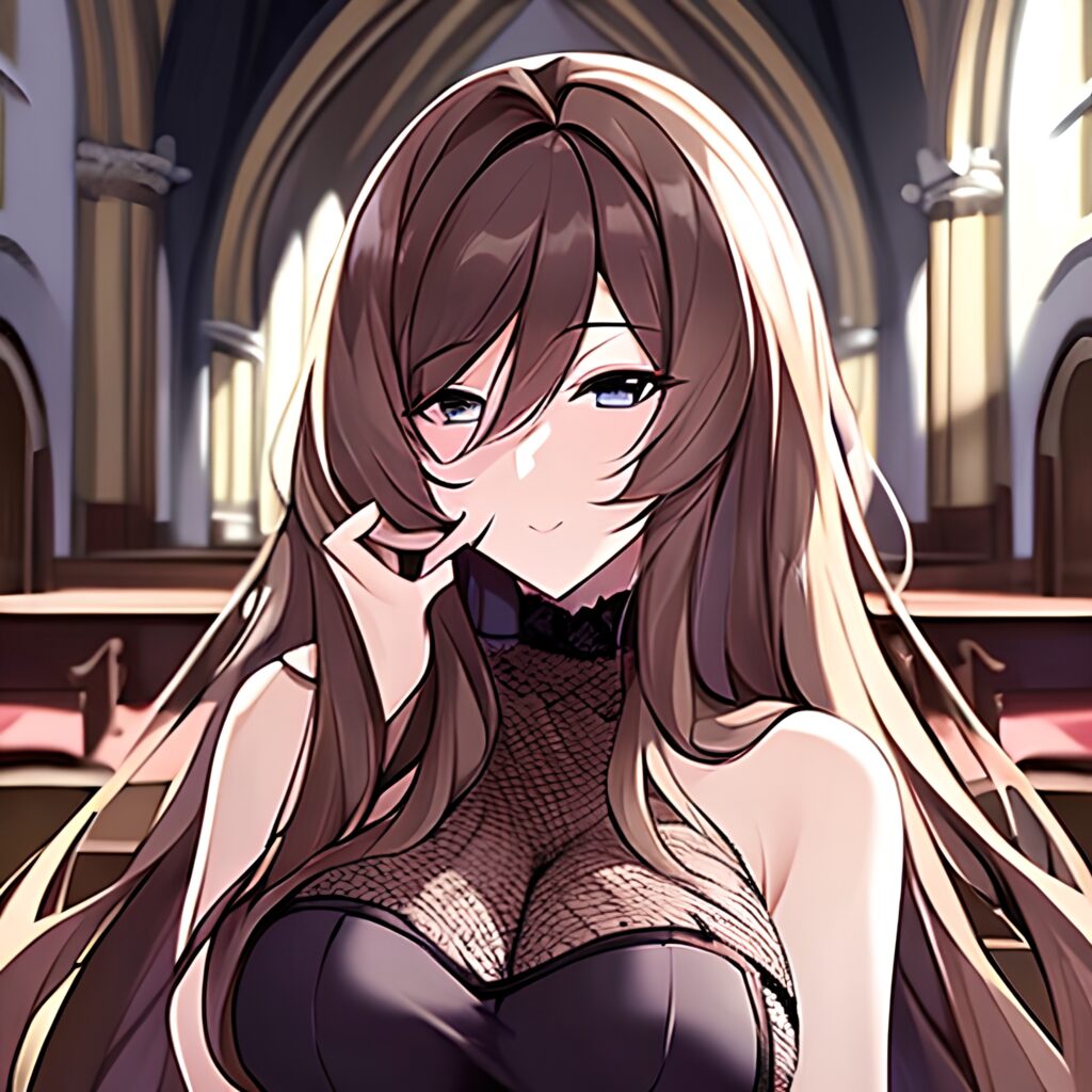 long hair messy hair church fishnet brunette woman 