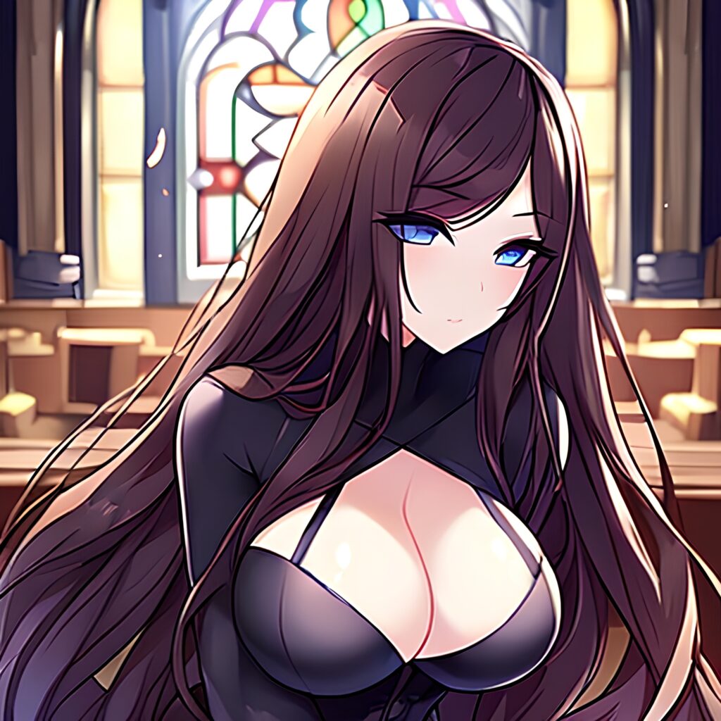 long hair messy hair church fishnet brunette woman 