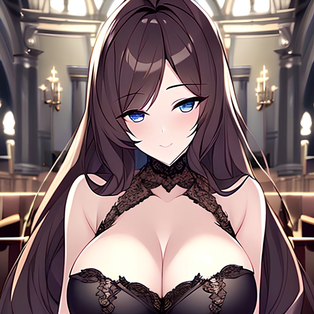 long hair messy hair church fishnet brunette woman 