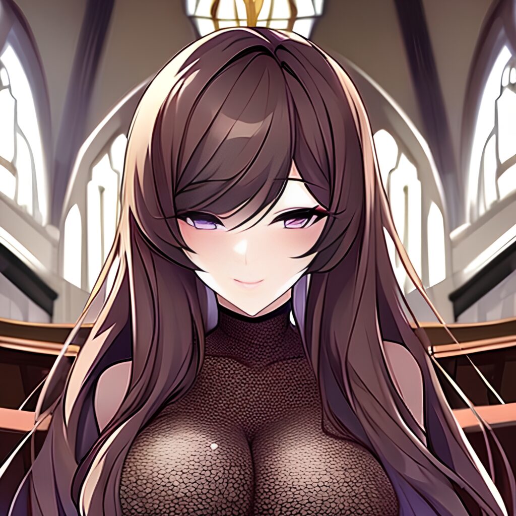 long hair messy hair church fishnet brunette woman 