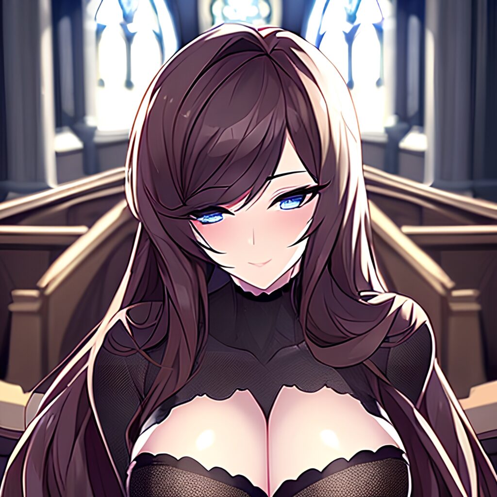 long hair messy hair church fishnet woman brunette 