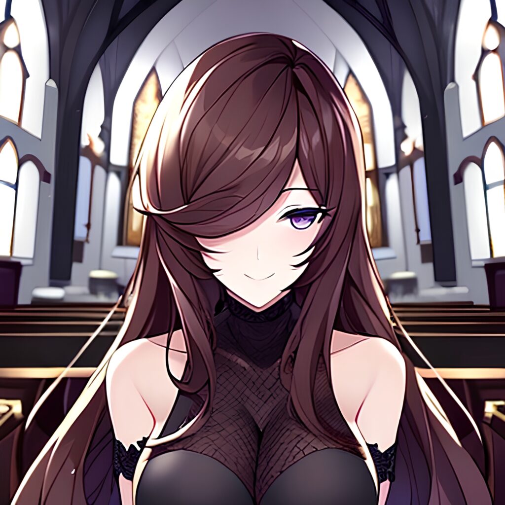 long hair messy hair church woman brunette fishnet 