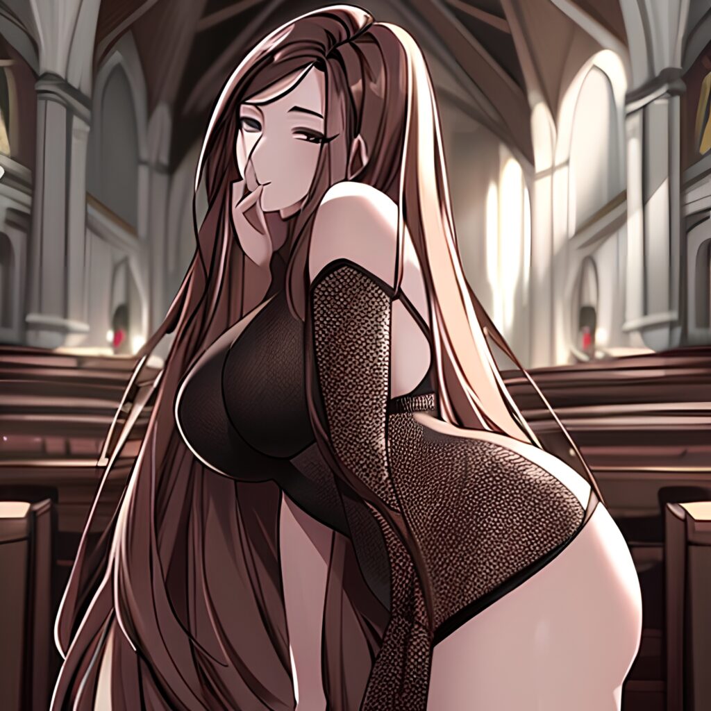 long hair messy hair church woman fishnet brunette 