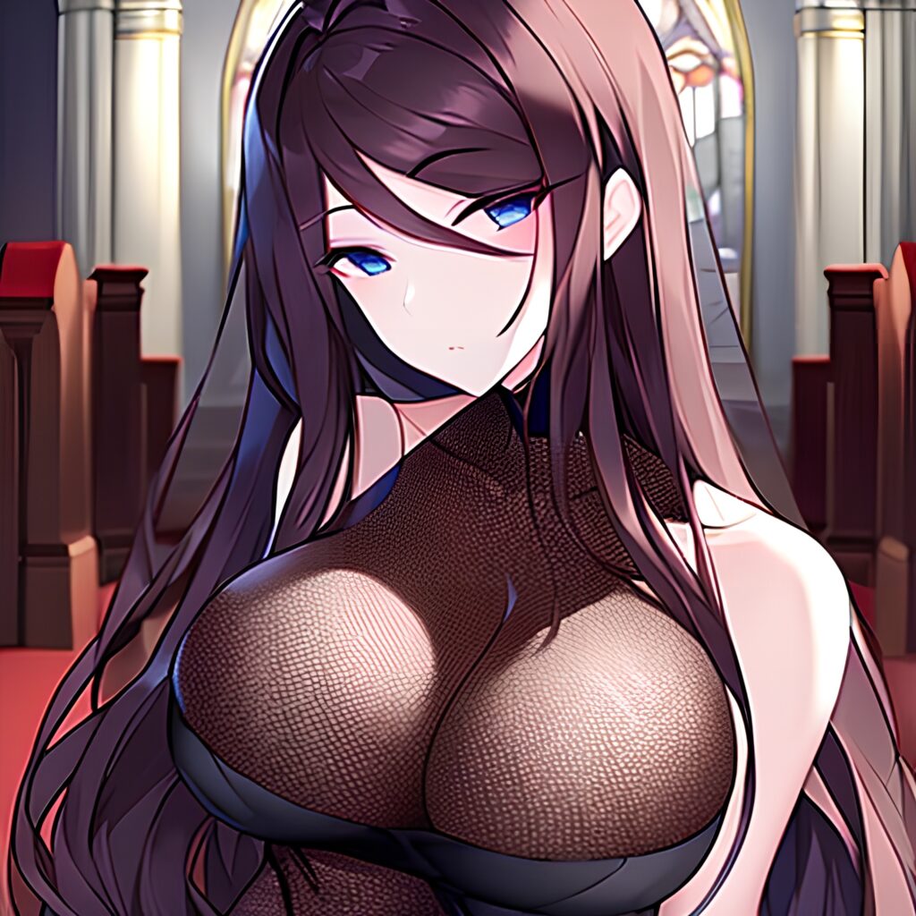 long hair messy hair church woman fishnet brunette 