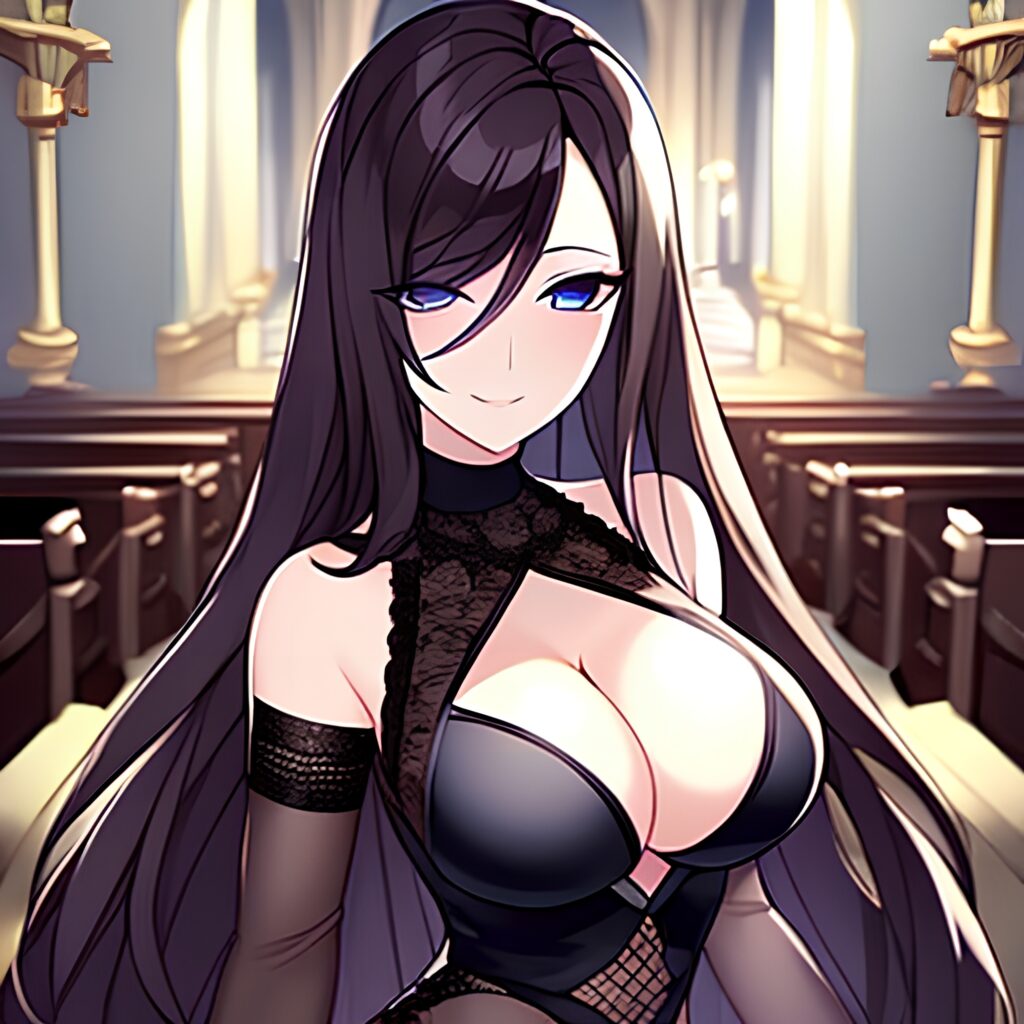 long hair messy hair church woman fishnet brunette 