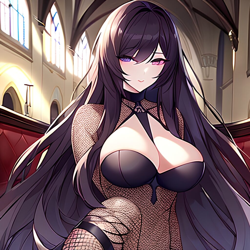 long hair messy hair fishnet brunette church woman 