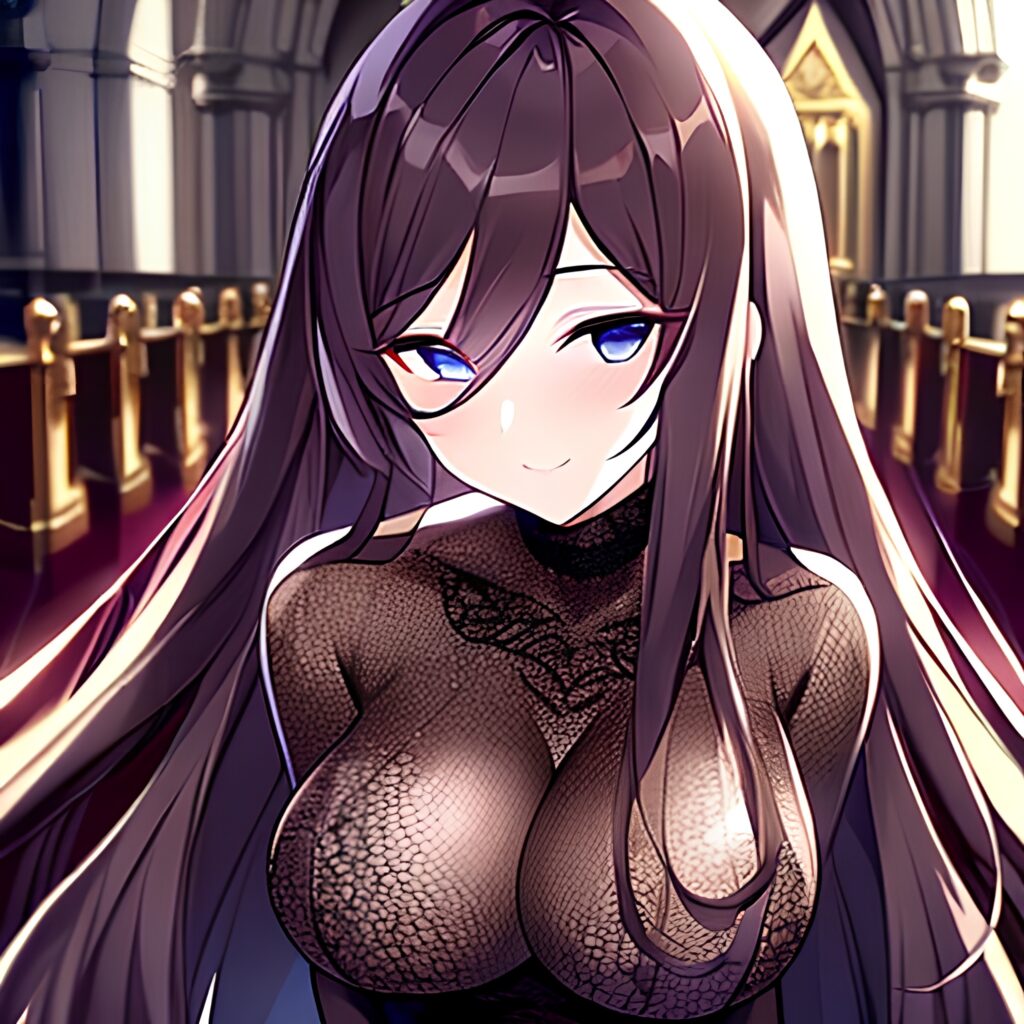 long hair messy hair fishnet brunette woman church 