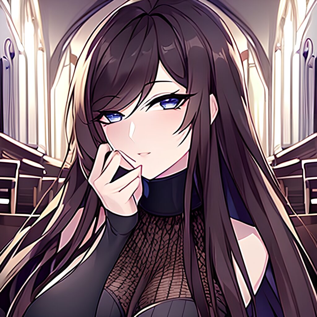 long hair messy hair fishnet brunette woman church 