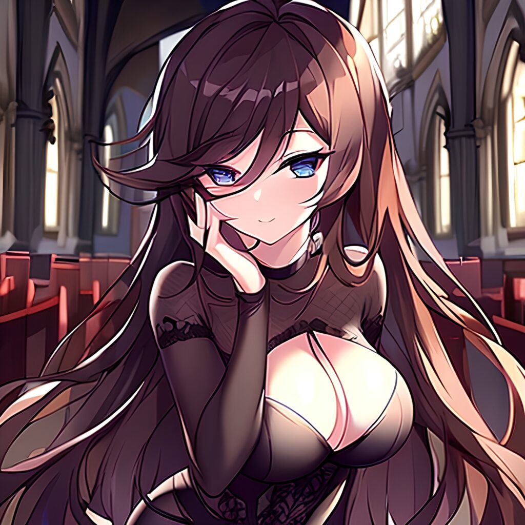 long hair messy hair fishnet brunette woman church 