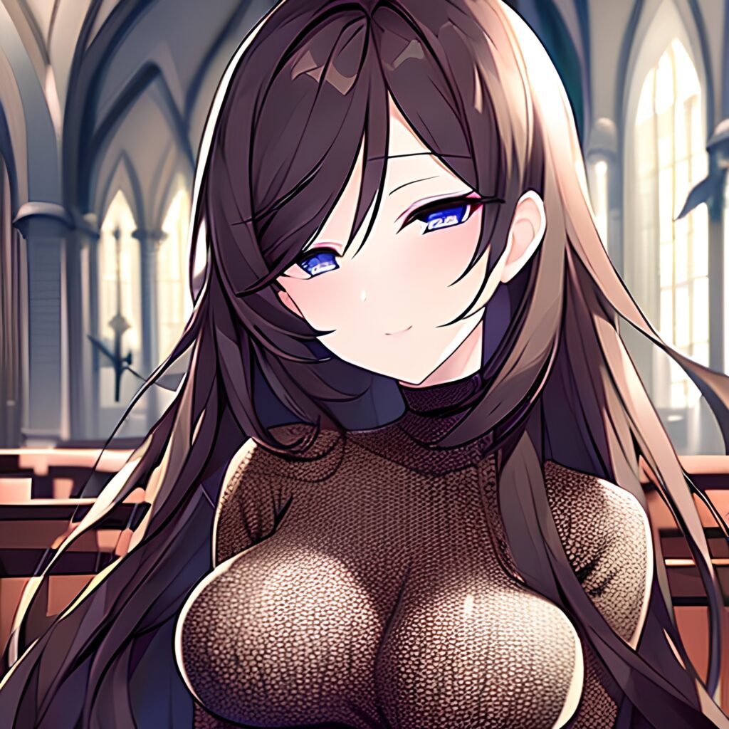 long hair messy hair fishnet brunette woman church 