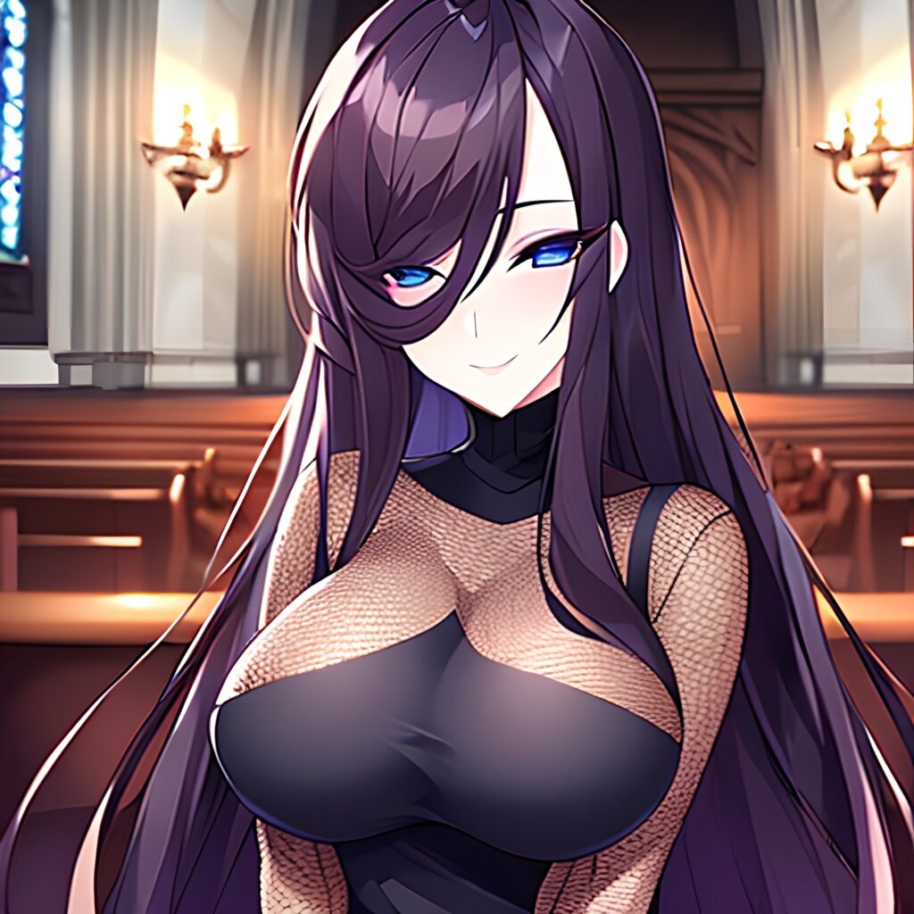 long hair messy hair fishnet brunette woman church 