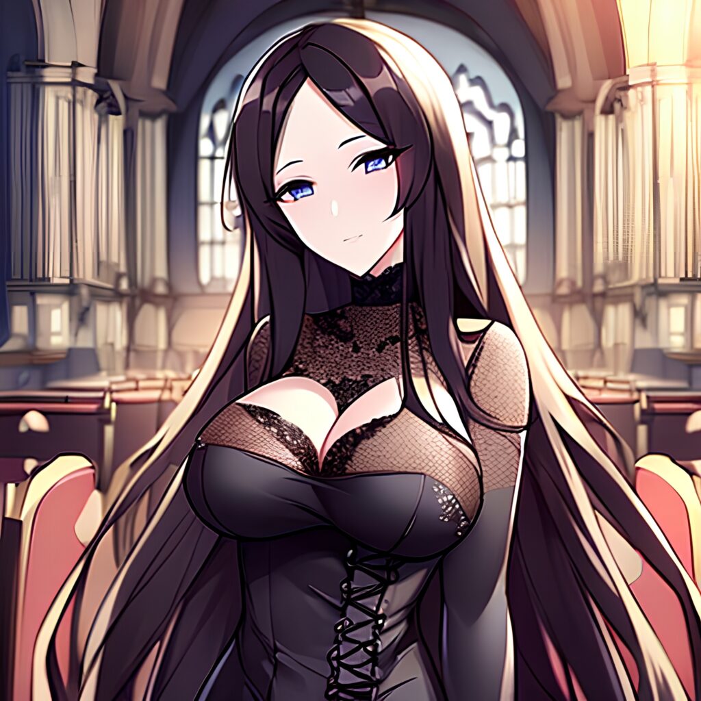 long hair messy hair fishnet church brunette woman 