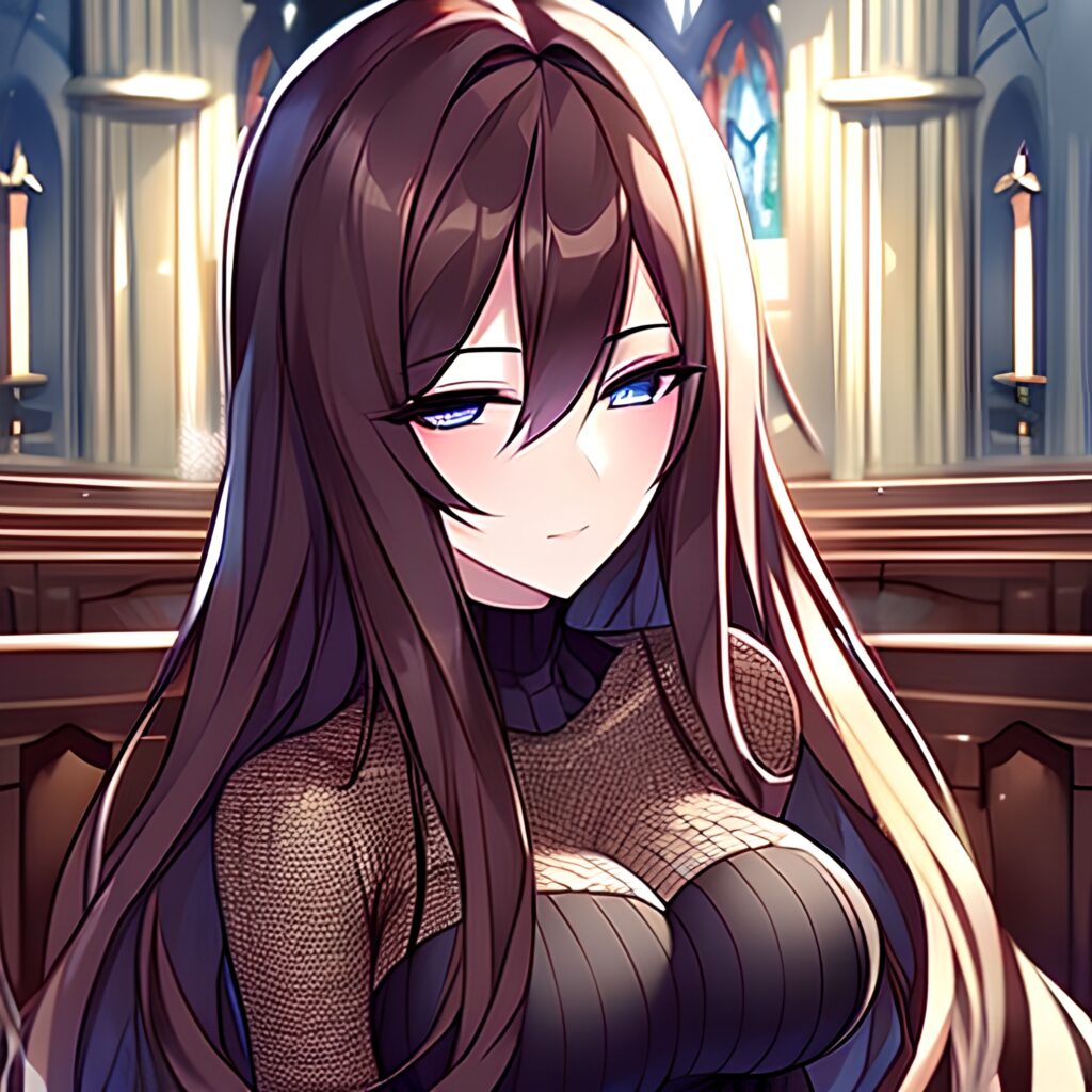 long hair messy hair fishnet church brunette woman 