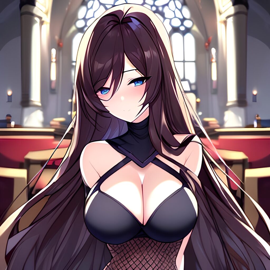 long hair messy hair fishnet church brunette woman 